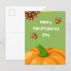 Happy Thanksgiving with Cute Pumpkin and Pine Holiday Postcard