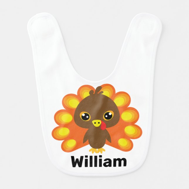 🦃 Happy Thanksgiving with cute turkey (boy) Baby Bib (Front)