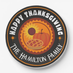 Happy Thanksgiving with family name (editable) Paper Plates