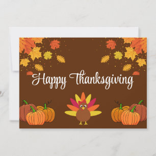 Happy Thanksgiving with Leaves, Pumpkins, & Turkey Invitation
