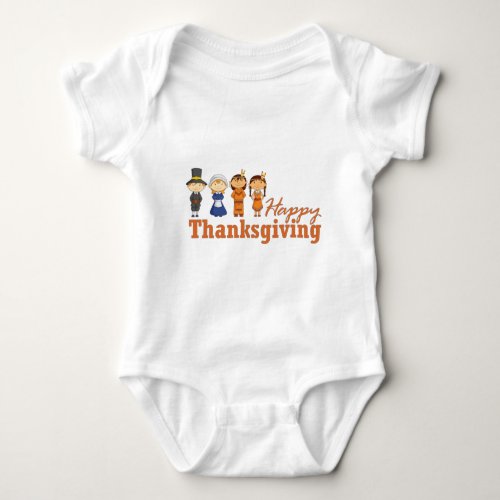 Happy Thanksgiving with Pilgrim Native American Baby Bodysuit