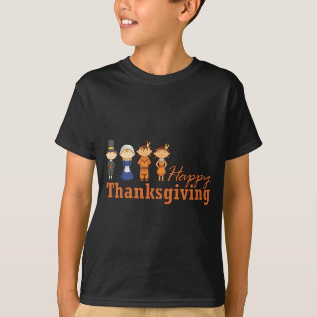 Happy Thanksgiving with Pilgrim Native American T-Shirt (Front)