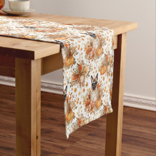 Happy Thanksgiving with Pumpkin and Flower for Cat Short Table Runner