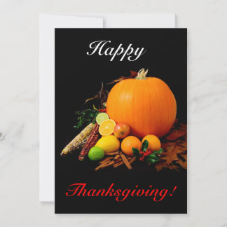 Happy Thanksgiving With Pumpkin And Fruit Invitation