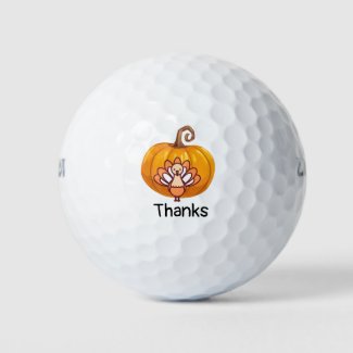 Happy Thanksgiving with pumpkin and  turkey Golf B Golf Balls