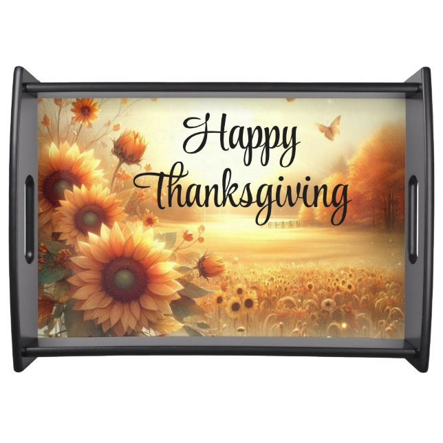 Happy Thanksgiving with Sunflowers Serving Tray (Front)