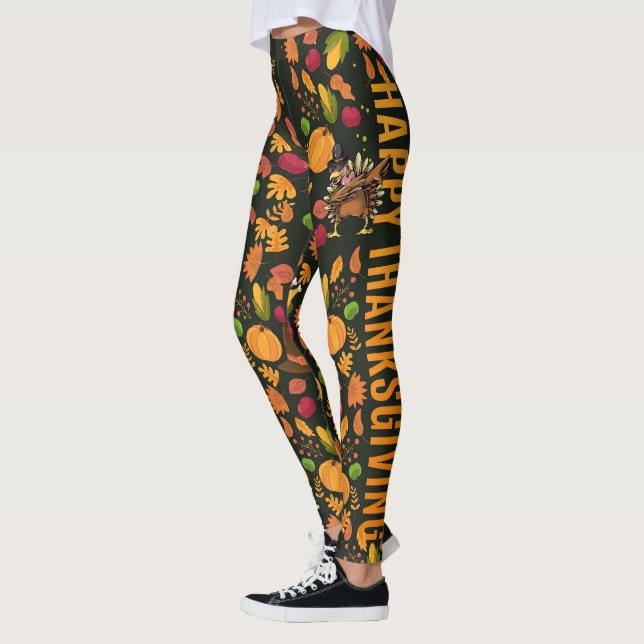Happy Thanksgiving with Turkey bird, pumpkin  Leggings (Left)
