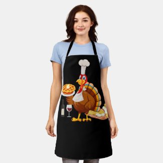 Happy Thanksgiving with turkey serving food    Apron