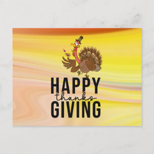 Happy Thanksgiving with Turkey sip wine funny Holiday Postcard