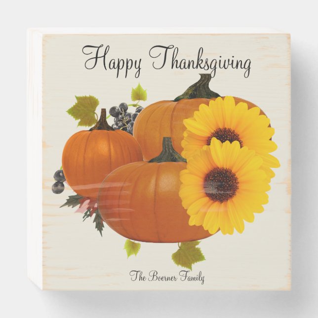 Happy Thanksgiving Wood Box Sign Ecru (Front Horizontal)