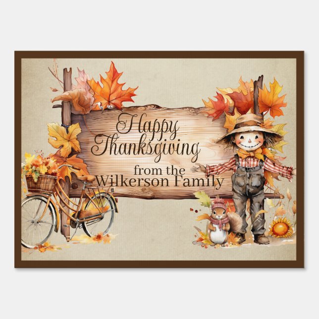 Happy Thanksgiving Wood Sign & Autumn Scene (Front)