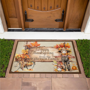 Happy Thanksgiving Wood Sign & Autumn Scene Doormat