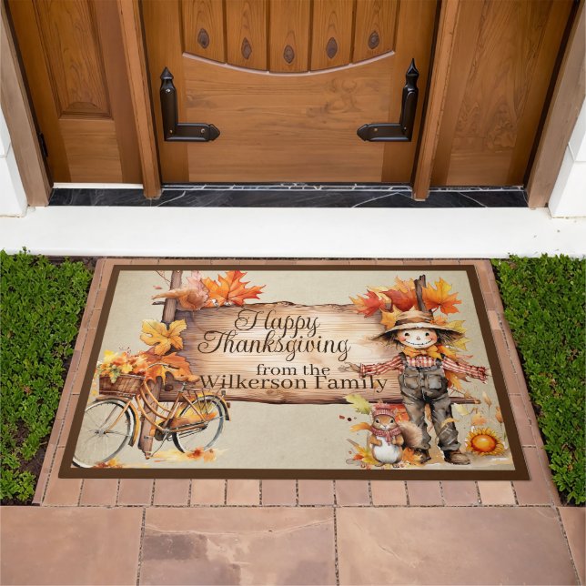 Happy Thanksgiving Wood Sign & Autumn Scene Doormat (Outdoor)