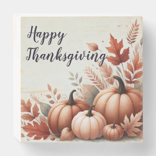 Happy Thanksgiving Wood Sign with Pumpkins (Front Horizontal)
