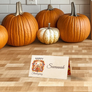 Happy Thanksgiving Woodland Folded Place Card