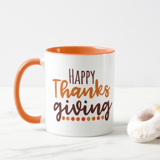 Happy Thanksgiving words Holiday Mug (With Donut)