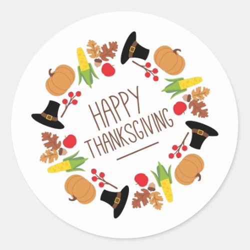 Happy Thanksgiving Wreath Classic Round Sticker
