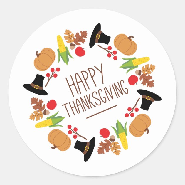 Happy Thanksgiving Wreath Classic Round Sticker