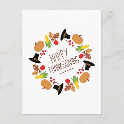 Happy Thanksgiving Wreath Holiday Postcard