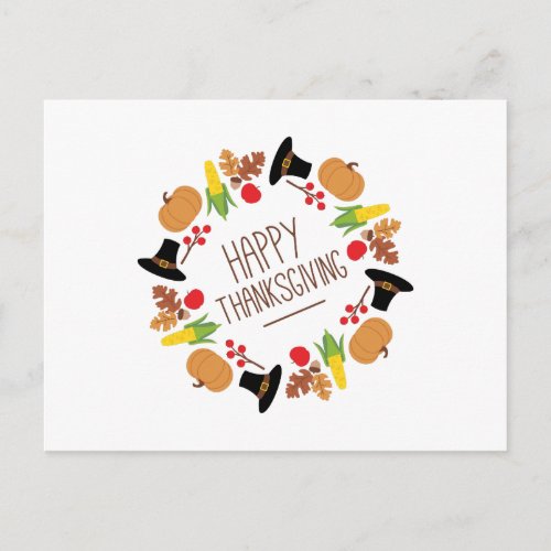 Happy Thanksgiving Wreath Holiday Postcard