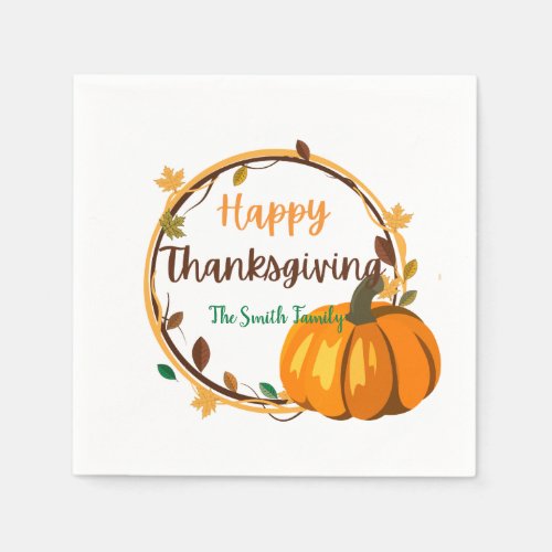 Happy Thanksgiving Wreath Paper Napkin