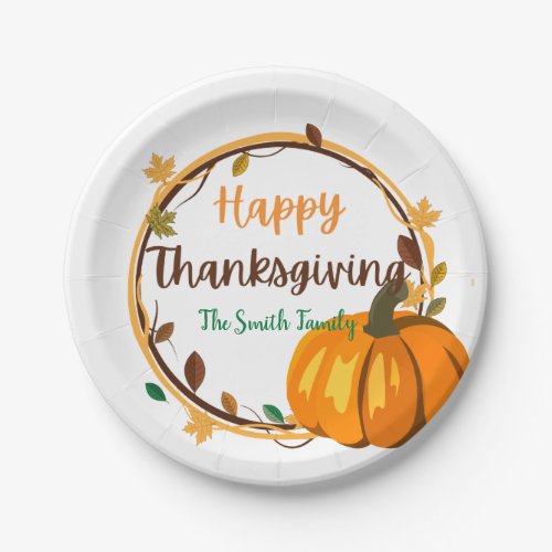 Happy Thanksgiving Wreath Paper Plates 7 Round Paper Plates