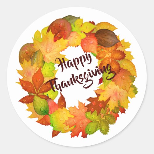 Happy Thanksgiving Wreath Round Stickers