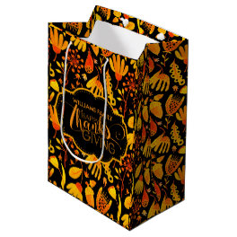 Happy Thanksgiving Yellow & Orange Fall Leafs Medium Gift Bag