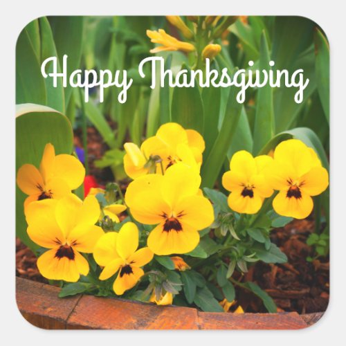 Happy Thanksgiving Yellow Pansy 1 Stickers