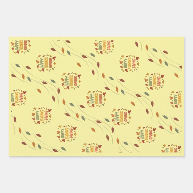 Happy Thanksgiving - Yellow Theme Wrapping Paper Sheets (Front)