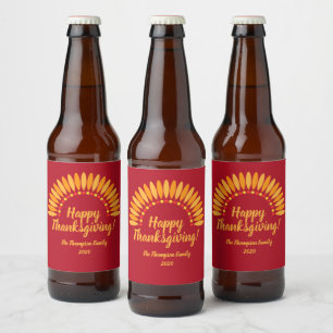 Happy Thanksgiving Yellows Red Add Name & Year Beer Bottle Label