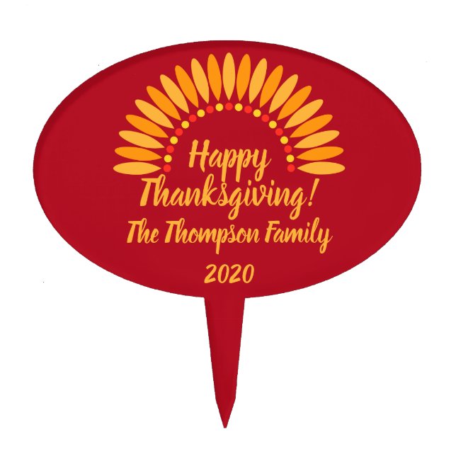 Happy Thanksgiving Yellows Red Add Name & Year Cake Topper (Front)
