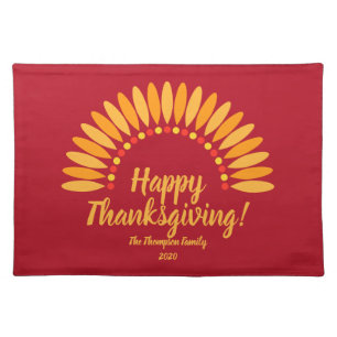 Happy Thanksgiving Yellows Red Add Name & Year Cloth Placemat