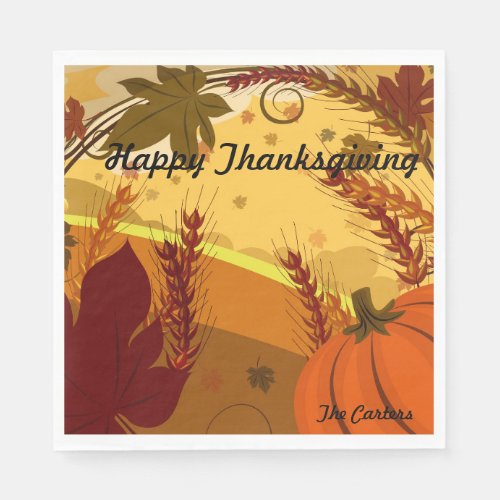 Happy Thanksgiving YOUR NAME Fall Colors Leaves Napkins