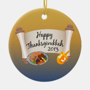 Happy Thanksgivukkah 2013 Dreidl/Turkey Ceramic Ornament