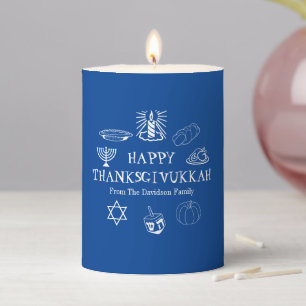Happy Thanksgivukkah Thanksgiving Hanukkah blue Pillar Candle