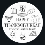 Happy Thanksgivukkah Thanksgiving Hanukkah Classic Round Sticker<br><div class="desc">Happy Thanksgivukkah Thanksgiving Hanukkah Classic Round Stickers
black and white</div>