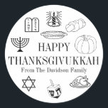 Happy Thanksgivukkah Thanksgiving Hanukkah Classic Round Sticker<br><div class="desc">Happy Thanksgivukkah Thanksgiving Hanukkah Classic Round Stickers
black and white</div>