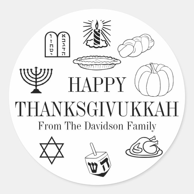 Happy Thanksgivukkah Thanksgiving Hanukkah Classic Round Sticker (Front)