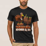 Happy Thanksgivukkah Thanksgiving Hanukkah Tshirt<br><div class="desc">It's the very funny 'Happy Thanksgivukkah' shirt. That's right... in 2013, Hanukkah fell on Thanksgiving! Which, according to one analysis of the Jewish and Gregorian calendars, won’t happen again for more than 75, 000 years!! Commemorate this rare once-in-a-lifetime occurrence with this classic t-shirt, featuring a funny cartoon turkey lighting the...</div>