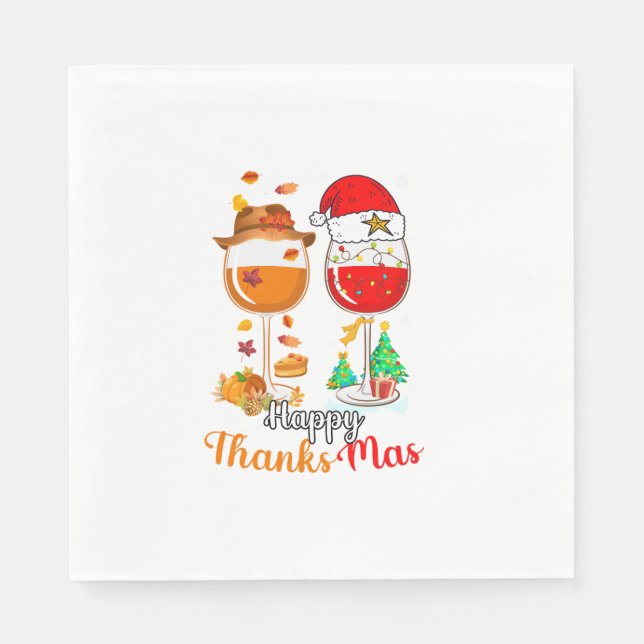 Happy Thanksmas Wine Thanksgiving Christmas Long S Napkins (Front)