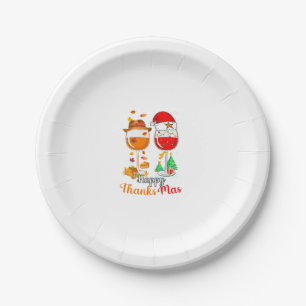 Happy Thanksmas Wine Thanksgiving Christmas Long S Paper Plates