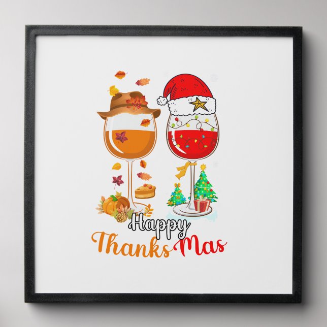 Happy Thanksmas Wine Thanksgiving Christmas Long S Peel And Stick Photo Tile (Front Set)