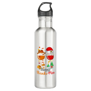 Happy Thanksmas Wine Thanksgiving Christmas Long S Stainless Steel Water Bottle