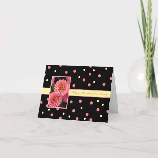Happy Thoughts Pink Flowers Personalized Card (Front)