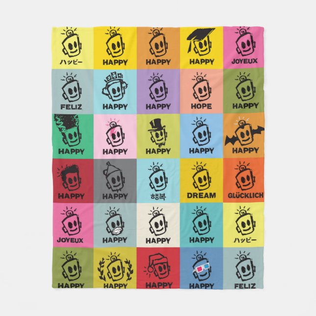 HAPPY Throw Fleece Blanket (Front)