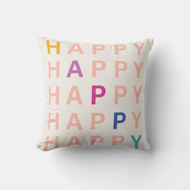 Happy Throw Pillow (Front)