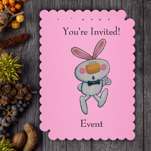 Happy Thumbs Up Bunny Bow Tie Bright Pink Invitation