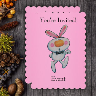 Happy Thumbs Up Bunny Bow Tie Bright Pink Invitation