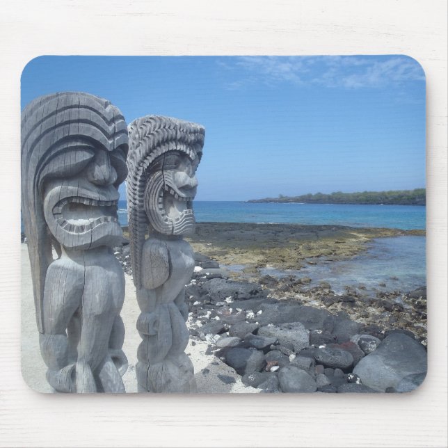 Happy tiki statue Hawaiian mousepad (Front)